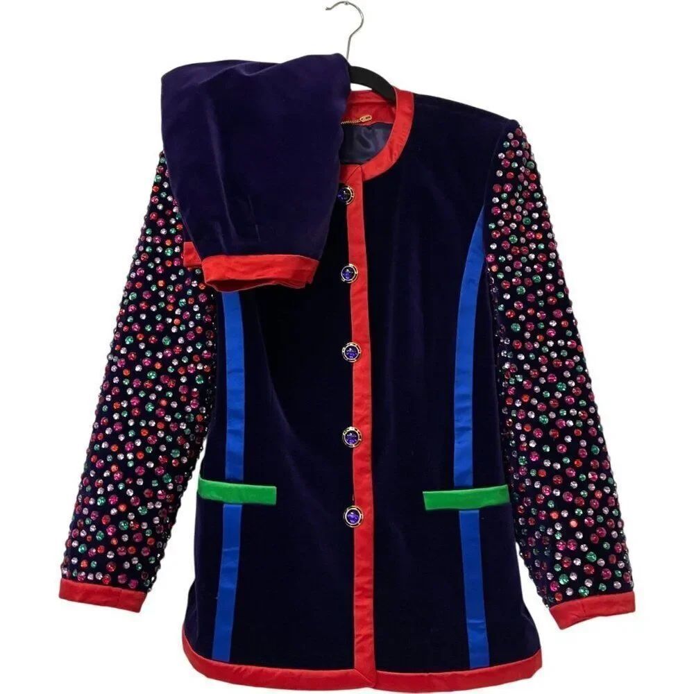 Vintage Escada Margaretha Ley Jacket & Skirt Set Womens Size 36 Bead Embellished